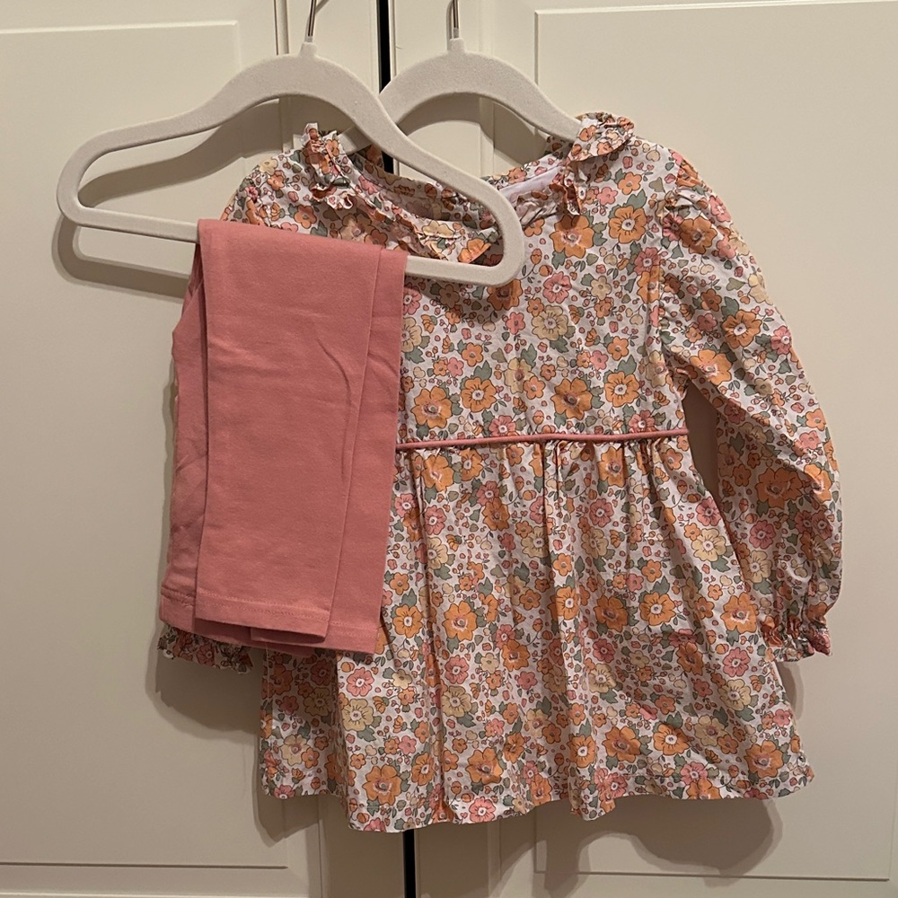 Stitchy Fish 3T Floral Top with Pink Leggings